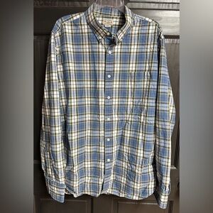 J Crew Long Sleeve Men’s Size XL Casual Button Down Shirt Blue Black White Plaid